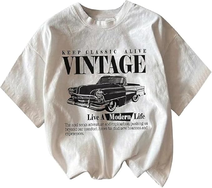 Jawdrobe Oversized Printed T-Shirt (Vintage White)