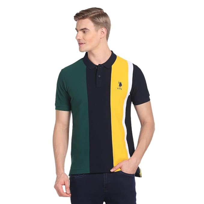 U.S. POLO ASSN. Men's Colour Block Pure Cotton Slim Fit Polo Shirt Clothing T-Shirts