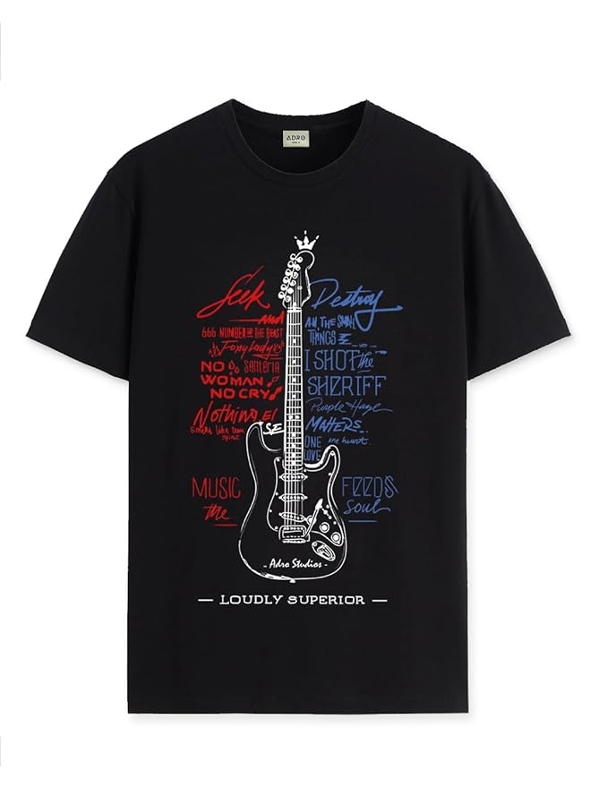 Guitar Design Printed T-Shirt for Men - 100% Cotton, Regular Fit, Soft Breathable Fabric.