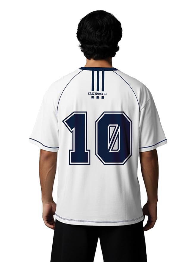 crazymonk Madrid Oversized T-Shirt - White & Navy