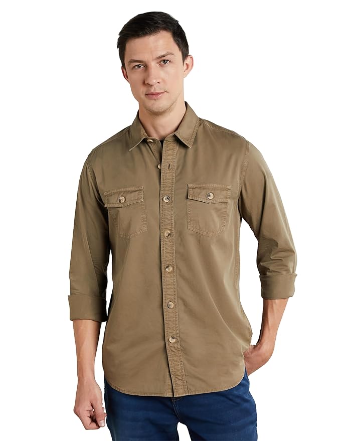 Symbol Premium Men's Casual Washed Cotton Twill Shirt (Regular Fit) Clothing Shirts