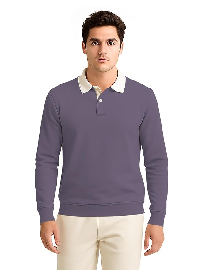 BULLMER Solid Polo Neck Full Sleeve Cotton Blend Tshirt with Rib for Men | Stylish Full Hand Tshirt for Men