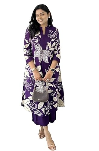 MEERA FAB Women's Pure Cotton Printed Ethnic Wear Straight Kurta Set with Palazzo Pants Clothing Kurtis