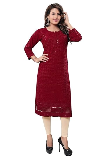 DARIKA Chikankari Kurti for Women of Cotton in Plus Size & Small Size. Clothing Kurtis