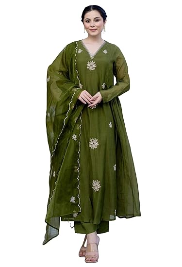 Nermosa Women Embroidery Solid Anarkali Kurta and Pant Set with Dupatta Clothing Kurtis