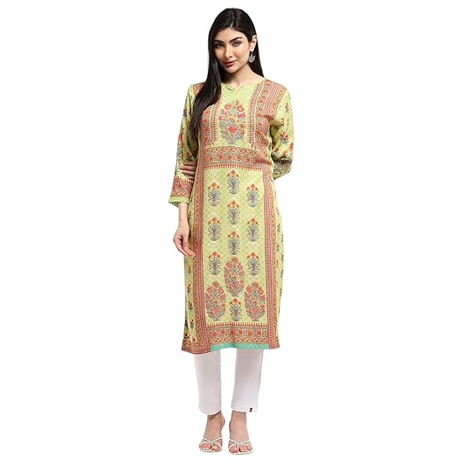 BIBA Women Viscose Rayon Regular Straight Printed Kurta Clothing Kurtis