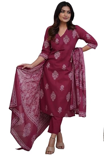 GoSriKi Women's Rayon Viscose Straight Printed Kurta with Pant & Dupatta Clothing Kurtis