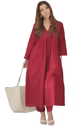GoSriKi Women's Rayon Viscose Ethnic Co-Ord Set | Kurta Pant Set | Kurta Palazzo Set | Stylish Cotton Suit Set for Women