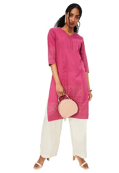 Max Women's Cambric Regular Fit A Line Kurta Clothing Kurtis