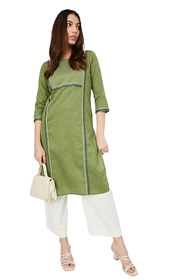 Max Women's Cotton Blend Regular Fit A Line Kurta