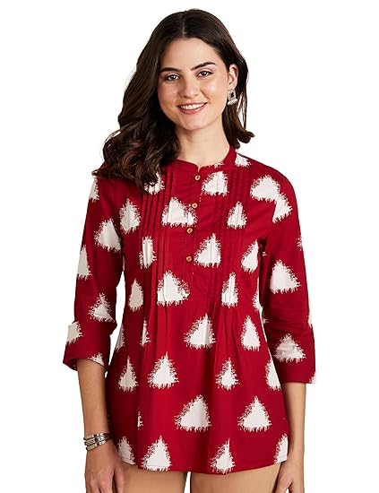 Amazon Brand - Myx Women's Cotton Printed A-line Short Kurti (Available in Plus Sizes) Clothing Kurtis