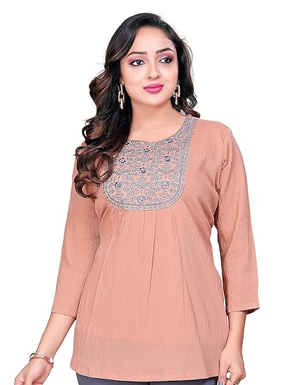 Tunics for Women – Stylish & Comfortable Indian Kurti Top with 3/4 Designer Sleeves | Delta Poly Short Tunics for Ladies | Casual Clothing Kurtis