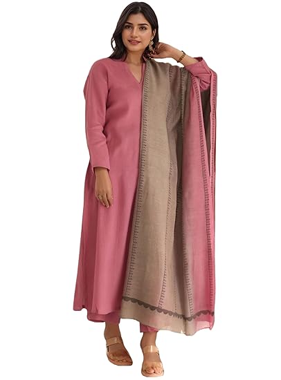 GoSriKi Women's Silk Blend Straight Solid Kurta with Pant & Dupatta
