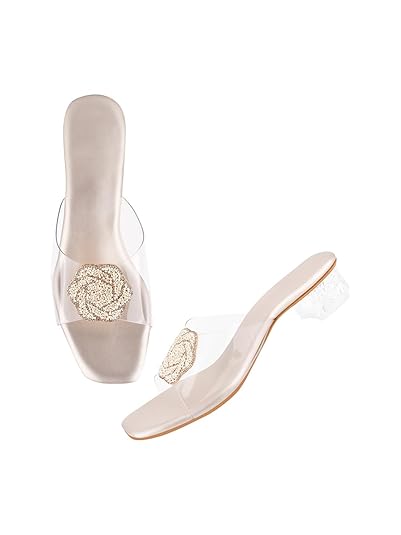 SilverArrow Women's Breezy Cove Heeled Block Heel |Fashion Jutti Sandal | Emboidery with Stone Design Perfect for Casual/Outdoor/Party Footwear Sandals