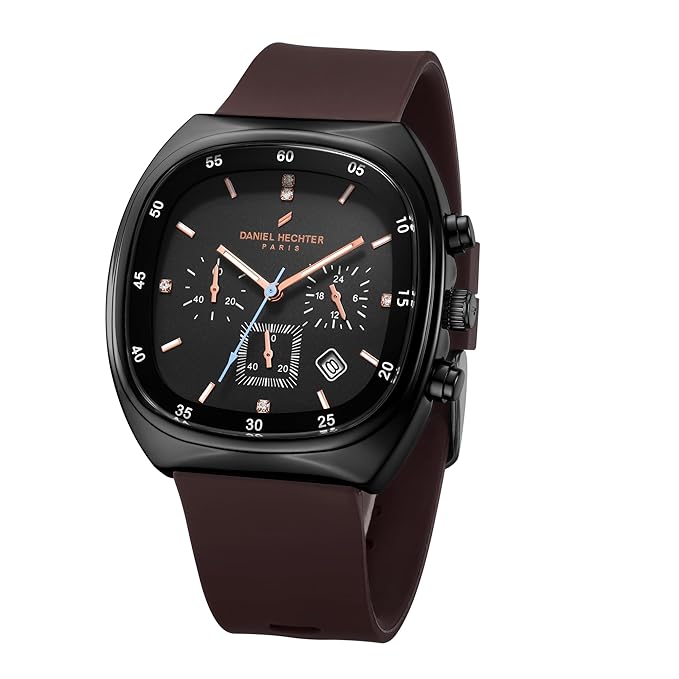 Daniel Hechter Paris Bercy Collection Modern Multi Functional Watch for Men with Square Dial and Silicon Band Accessories Watches