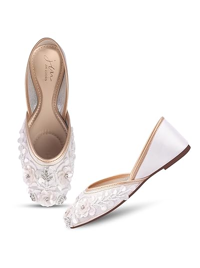 JM LOOKS Stylish Embroidered Jutti For Women/Girls | Embellished Stone Work Jutti | Wedding Bellies | Women Ethnic Shoe Traditional Mojari | Kolhapuri/Jaipuri/Punjabi Jutties |