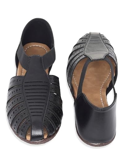 V-WALK Women's Traditional Comfort Closed-Toe Design With Cutout Detailing Sandals With Pvc Sole Flat Heels | Evening, Party, Smart-Casuals, Fashion, Ethnic, Festive Occasions Heels For Women Footwear Sandals