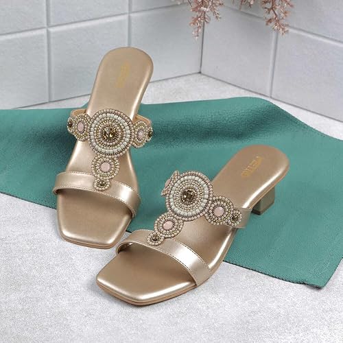Metro Women Faux Leather Ethnic Traditional Heel Sandal Footwear Sandals