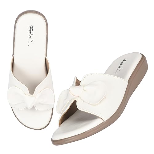 Feel it Women Daily Flats Sandal, Women's Flat Slip on Sandals Slippers with Bow Design