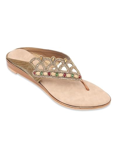 V-WALK Big Size Women's Ethnic Embellished Toe-Ring Sandals | Traditional Festive Footwear