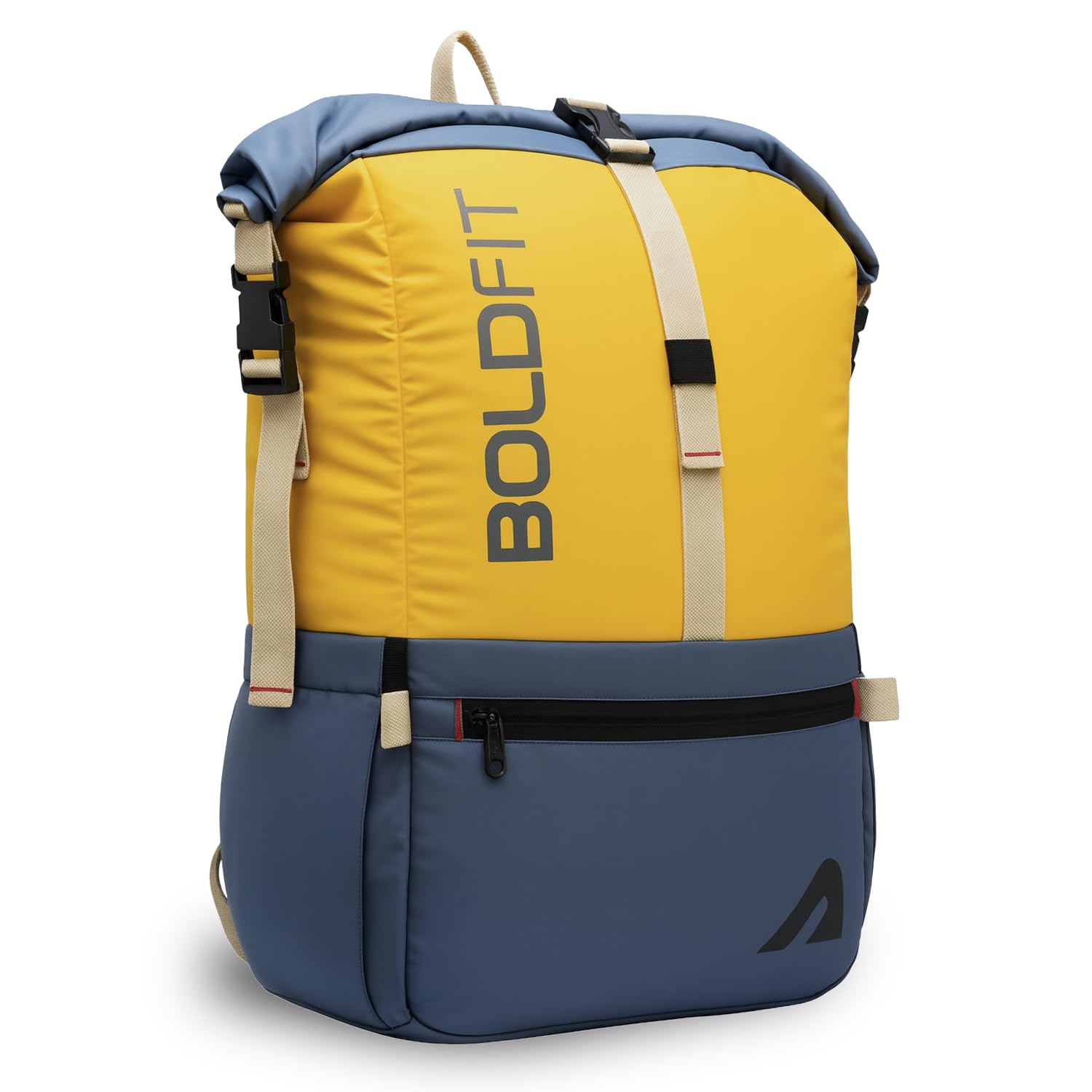 Boldfit Rolltop Bags for Men 45 litres backpacks for mens Laptop backpack for men Travel for man and women with Sleeve Separator Travel Bag for Mens Pack for Outdoor Office Lightweight Yellow Grey Accessories Bags