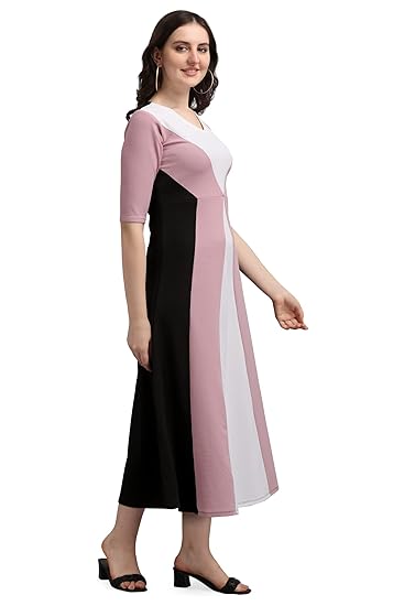 PURVAJA Women's Geometric Half Sleeve Maxi Dress Clothing Dresses