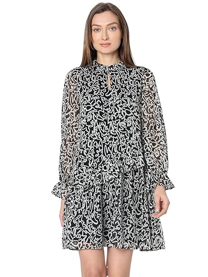 VERO MODA Abstract Printed Ruffled A-Line Dress
