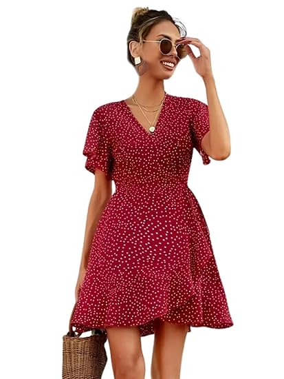 Leriya Fashion Women's Floral Print Short Dress | Mini Dress for Casual Outings | Stylish A-Line Outfit Western Dress for Women
