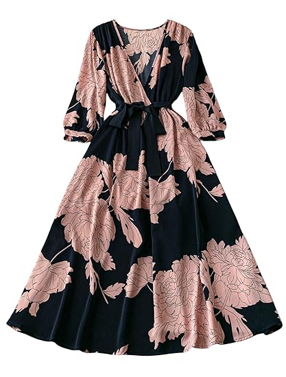 Sheetal Associates Women's Elegant Floral Wrap Maxi Dress with Belt | Comfortable Relaxed Fit Summer Dress