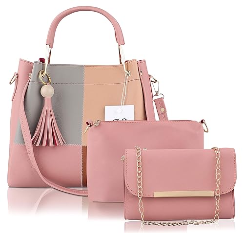 Like Style Women's Shoulder Bag (Set of 3, Pink)