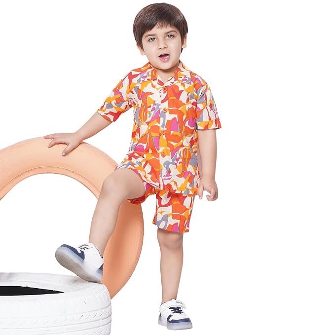 Kids Cotton Shirt Shorts Half Sleeves and Abstract Printed CO-ORDS Set For Boys Clothing Shirts