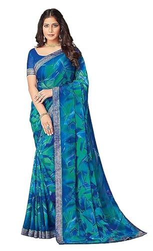 SIRIL Women's Lace & Printed Chiffon Saree with Blouse Clothing Sarees
