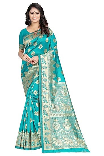 C J Enterprise Women's Pure Soft Kanjivaram Silk Saree Banarasi Design Style With Blouse Piece for Wedding (Pari9016-51) Clothing Sarees