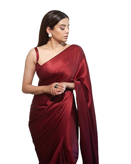 FABIAN FASHION Women's Solid Japan Satin Silk Saree With Unstitched Blouse Piece for Wedding Saree Clothing Sarees