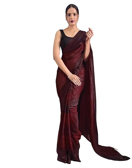 SIRIL Women's Georgette Printed Zari Striped One Minute Saree Ready to Wear With Unstitched Blouse Piece