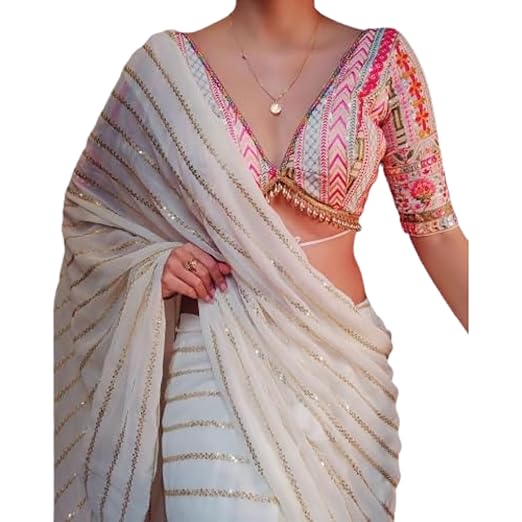 Elegant Georgette Saree for Women with Embroidered Blouse Piece | Soft Silk Saree for Women | Banarasi | Kanjivaram |Traditional Indian Ethnic Dress