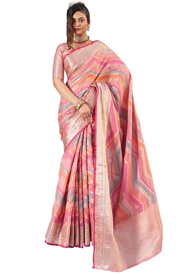SWORNOF Womens Kanjivaram Banarasi Silk Saree Patola saree with Unstitched blouse piece