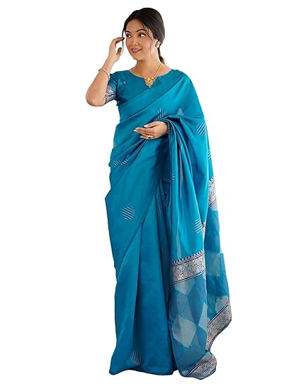 SIRIL Women's Banarasi Soft Silk Saree with Unstitched Blouse Piece