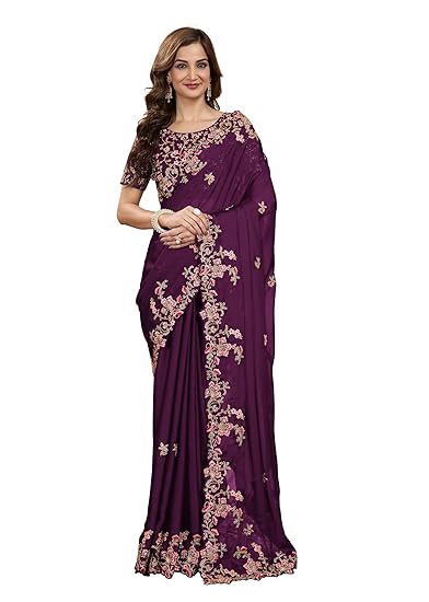 TRENDMALLS Women's Rangoli Silk Embroidery Saree with Unstitch Blouse Piece Saree for Women Clothing Sarees