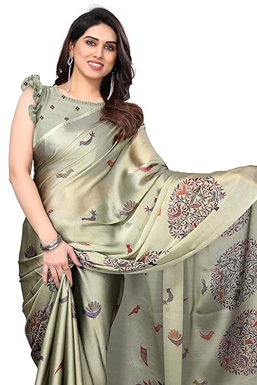 MIRCHI FASHION Women's Fancy Chiffon Madhubani Printed Saree with Blouse Piece Clothing Sarees