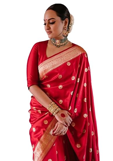 PT'Z Women's Traditional Wedding Beautiful Pure Soft Silk Saree With Blouse Piece (RED)