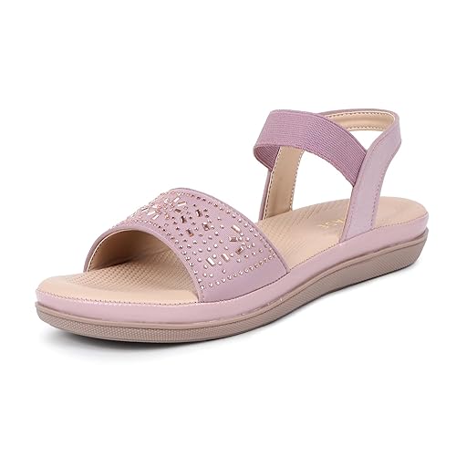 TRASE Women’s Stylish Sandals - Comfortable Embellished Flats With Backstrap - Lightweight Daily Use Footwear - Casual Flat Sandals For Women And Girls