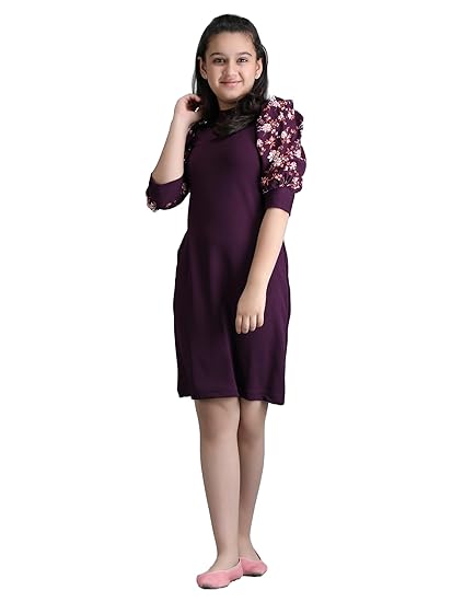 KUDUZO Girls Midi Knee Length Party Dress | Festive Party Dress for Girls| Knee Length Bodycon Dress | Fashion Sleeve Fancy Dress for Birthday Girl Clothing Dresses