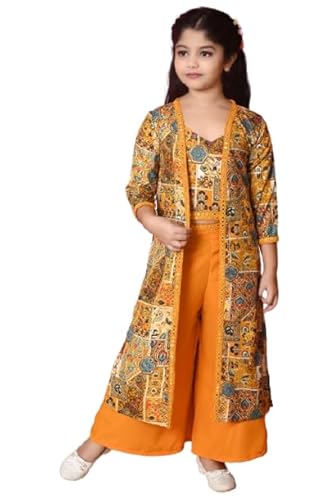 Girls Self Designed Premium Cotton Blend Top Pant Jacket | 3pcs Party Dress for Girls I V Neck Stylish Sleeve Design Dress for Birthday Girl Clothing Dresses
