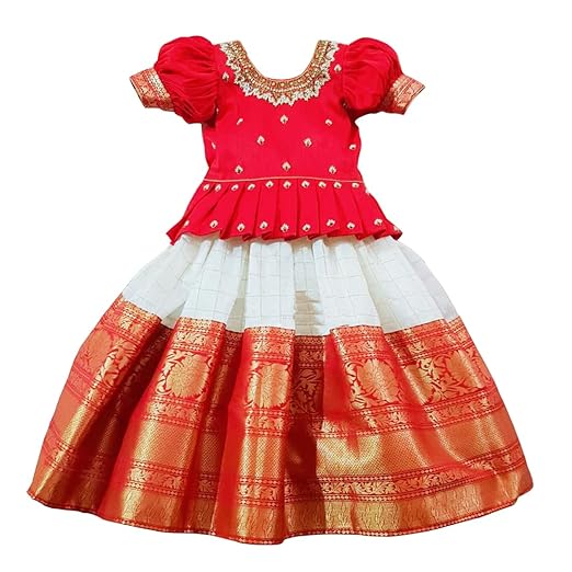 White Button Baby Girl's Jacquard Readymade Lehenga Choli