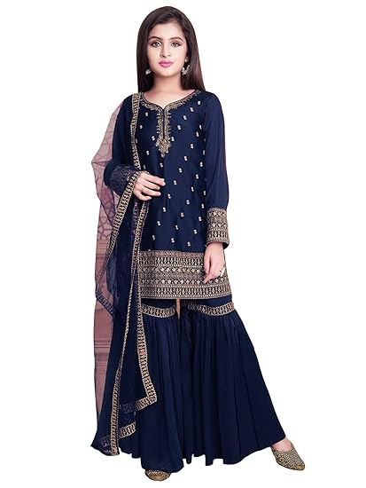 White Button new girl's Sharara style Georgette Salwar Suit for kids Clothing Dresses