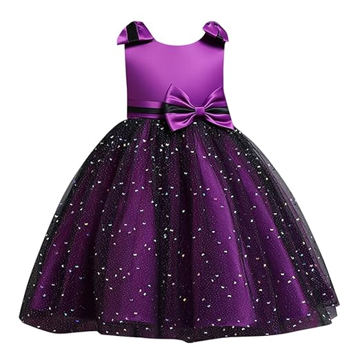 Hopscotch Girl's Fit And Flare Knee Length Polyester Bow Applique Party Knee-Length Dress Clothing Dresses