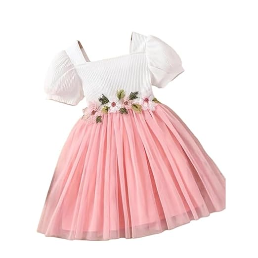 Niren Enterprise 1019 Floral Embroidery net and Modal Short Sleeve Baby Girl Frock Clothing Dresses