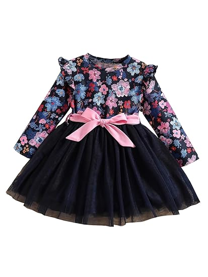 TAGAS Girls Colorblock Mesh Layered Fit and Flare Hem Dress Clothing Dresses