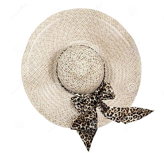 W+ Summer Big Brim Floppy Printed Ribbon Beach Straw Hats for Women (Off White) Accessories Hats